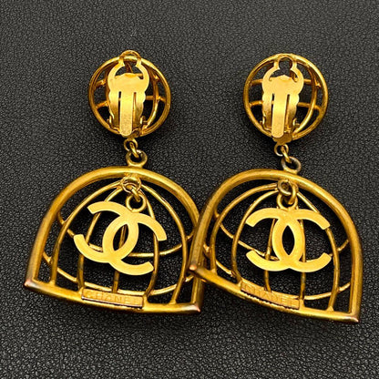 Chanel CC Logo Earrings Birdcage Vintage Classic