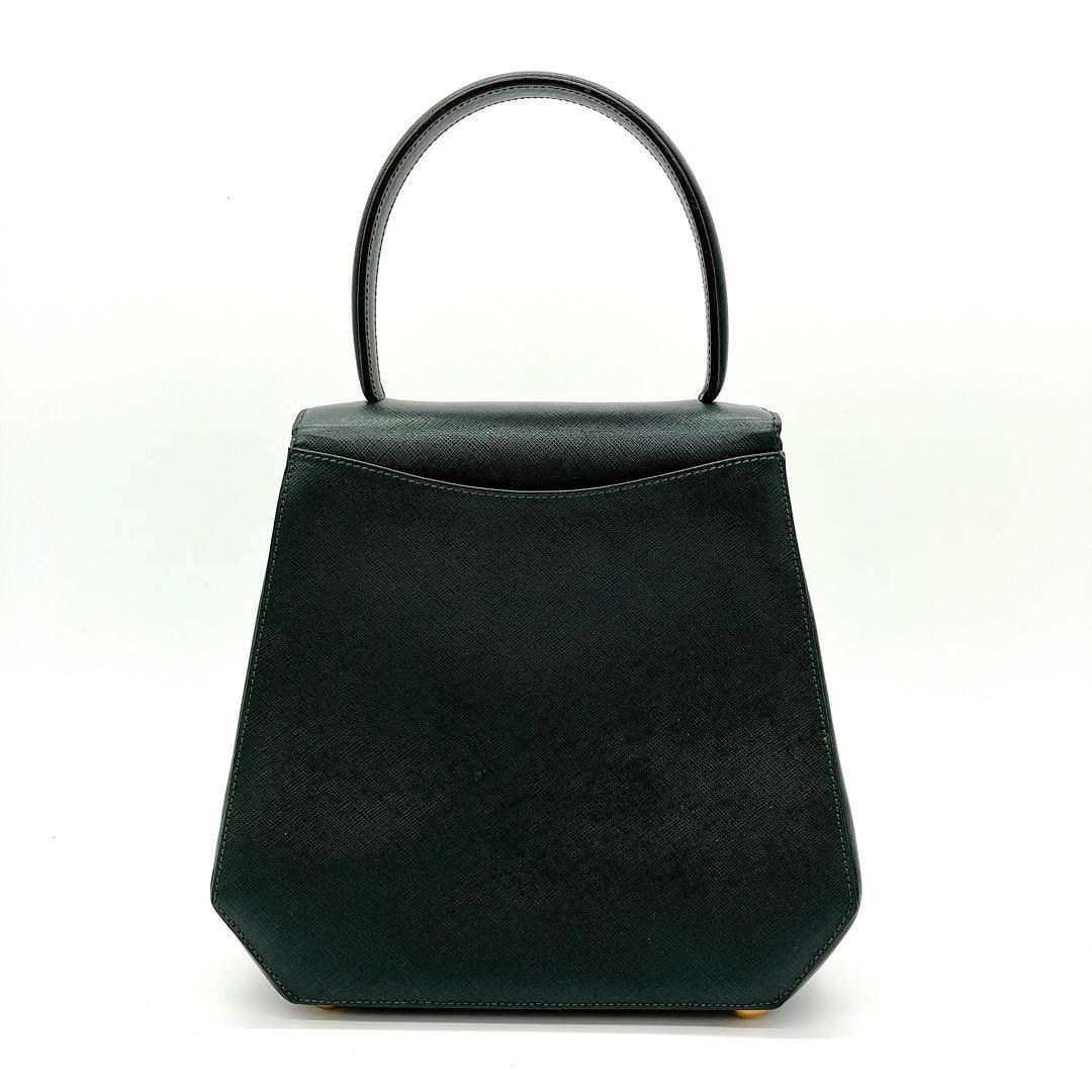 Celine Handbag Triomphe Top Handle Leather Dark Green