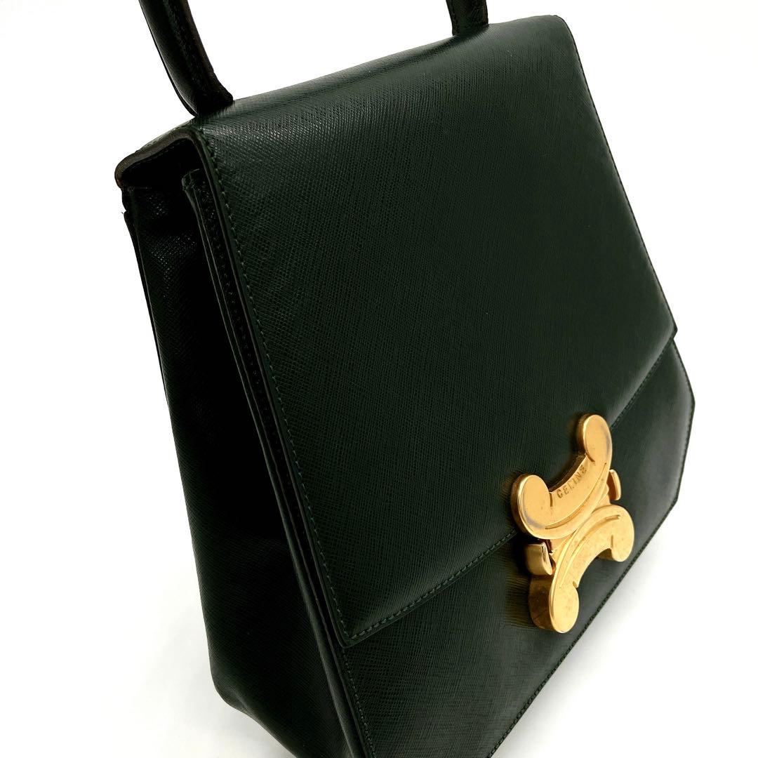 Celine Handbag Triomphe Top Handle Leather Dark Green