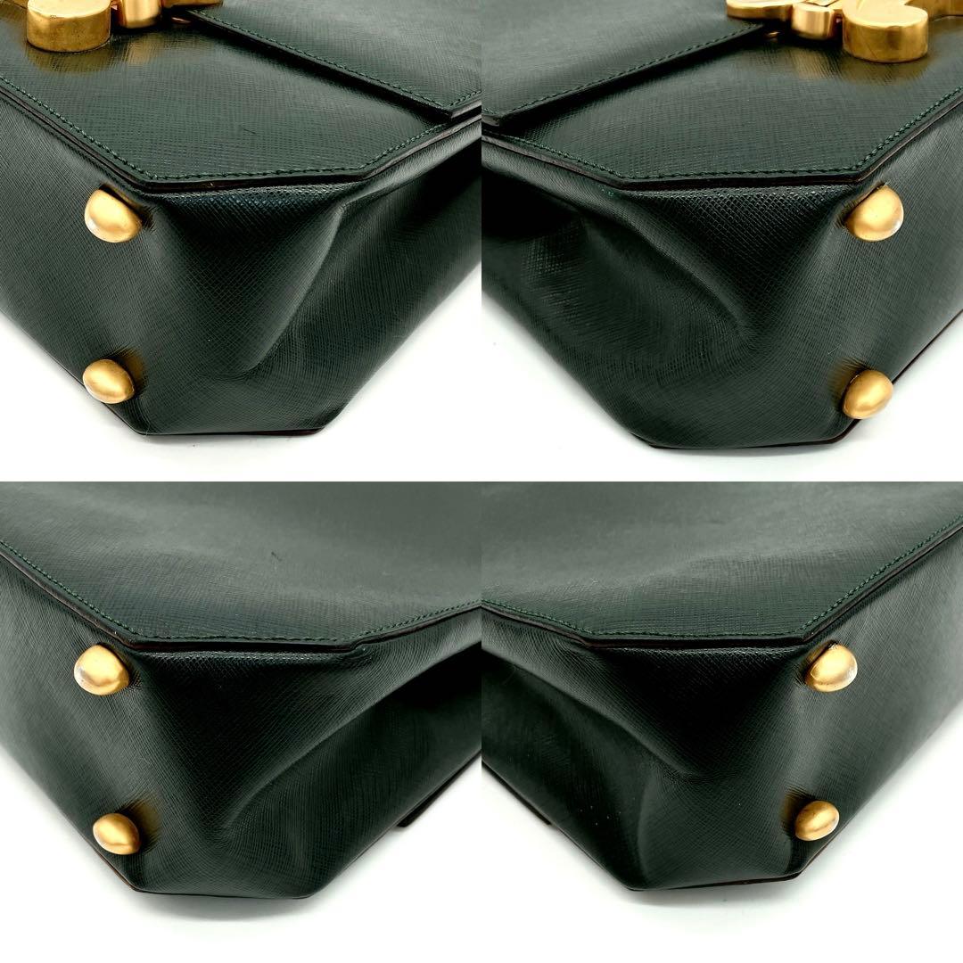 Celine Handbag Triomphe Top Handle Leather Dark Green