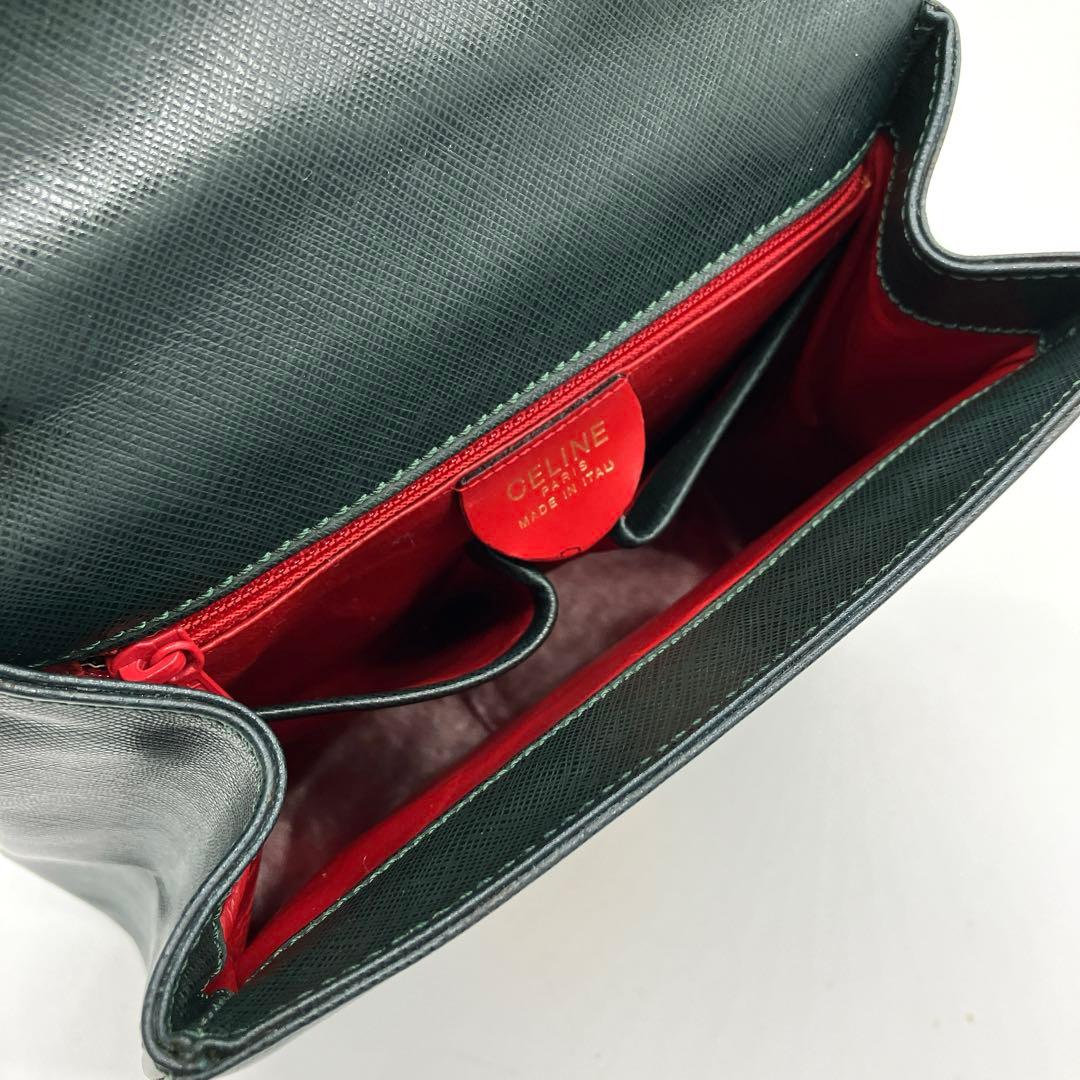 Celine Handbag Triomphe Top Handle Leather Dark Green