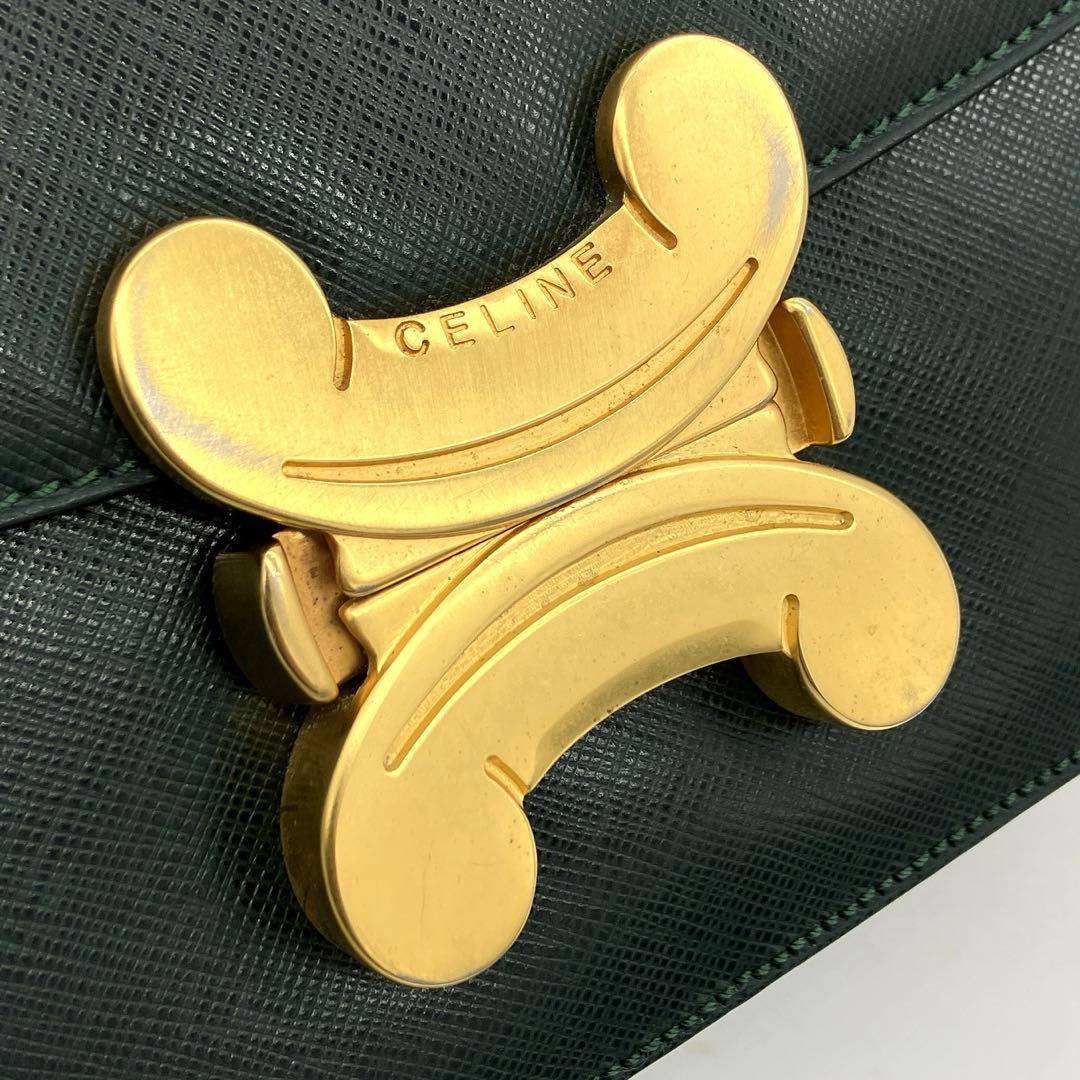 Celine Handbag Triomphe Top Handle Leather Dark Green