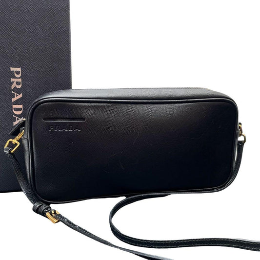Prada Logo Saffiano Leather Shoulder Bag Black