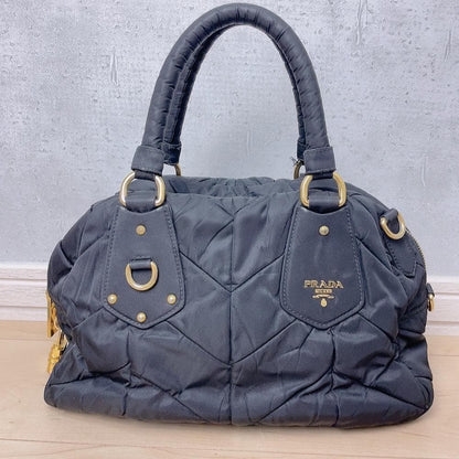 Prada Quilted 2-Way Handbag Black Logo Tessuto