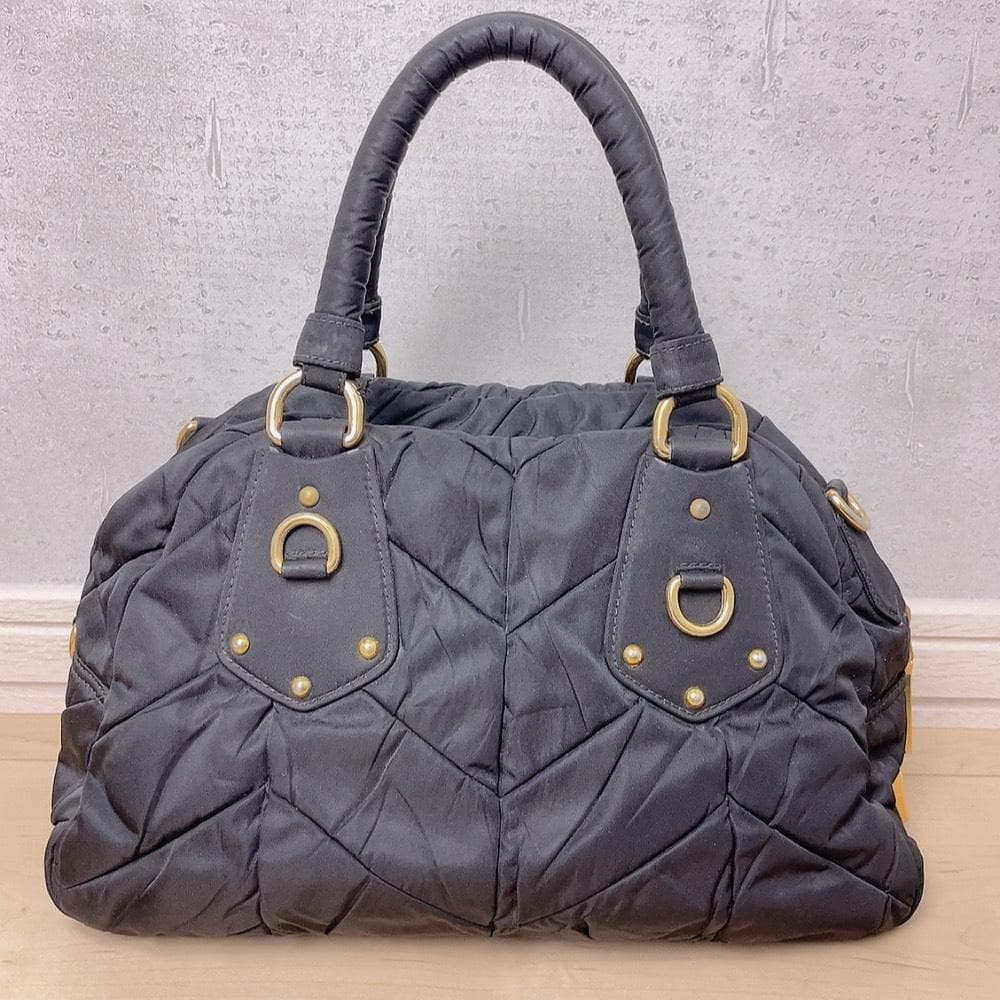 Prada Quilted 2-Way Handbag Black Logo Tessuto