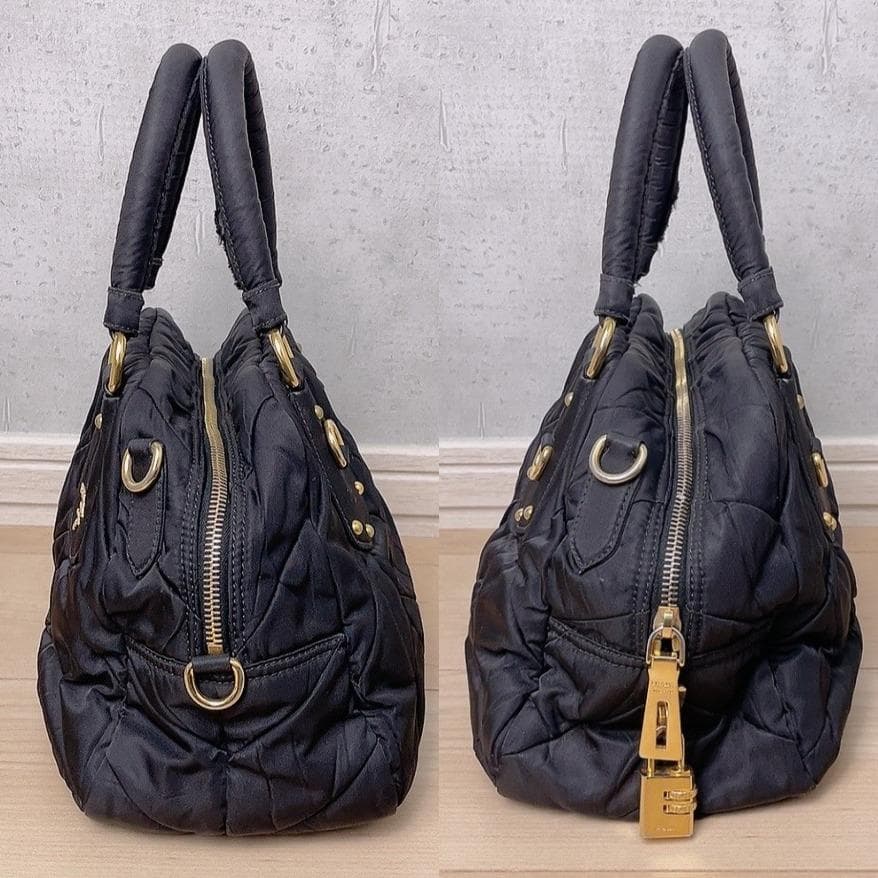 Prada Quilted 2-Way Handbag Black Logo Tessuto