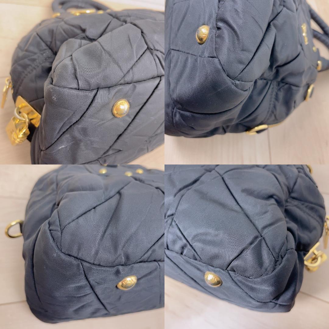 Prada Quilted 2-Way Handbag Black Logo Tessuto