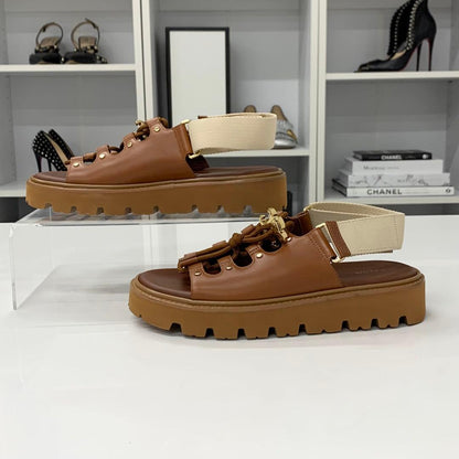 Celine Billie Triomphe Leather Canvas Velcro Chunky Sandals — view 2