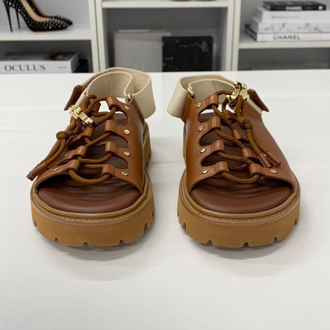 Celine Billie Triomphe Leather Canvas Velcro Chunky Sandals — view 4