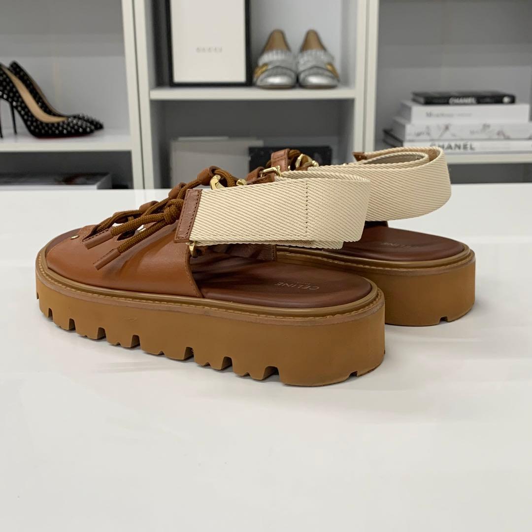 Celine Billie Triomphe Leather Canvas Velcro Chunky Sandals — view 5