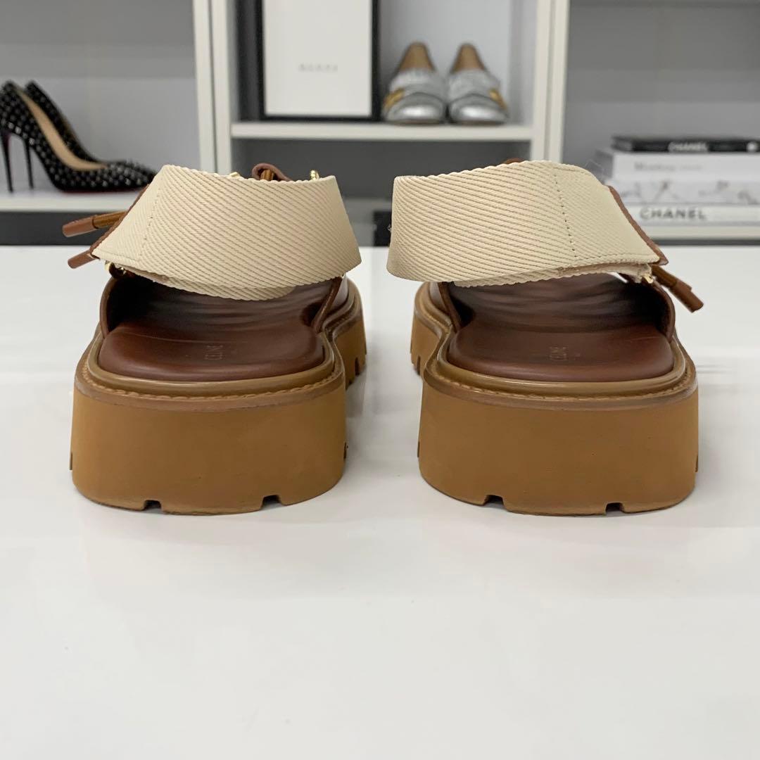 Celine Billie Triomphe Leather Canvas Velcro Chunky Sandals — view 6