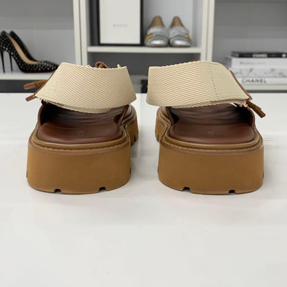 Celine Billie Triomphe Leather Canvas Velcro Chunky Sandals — view 6