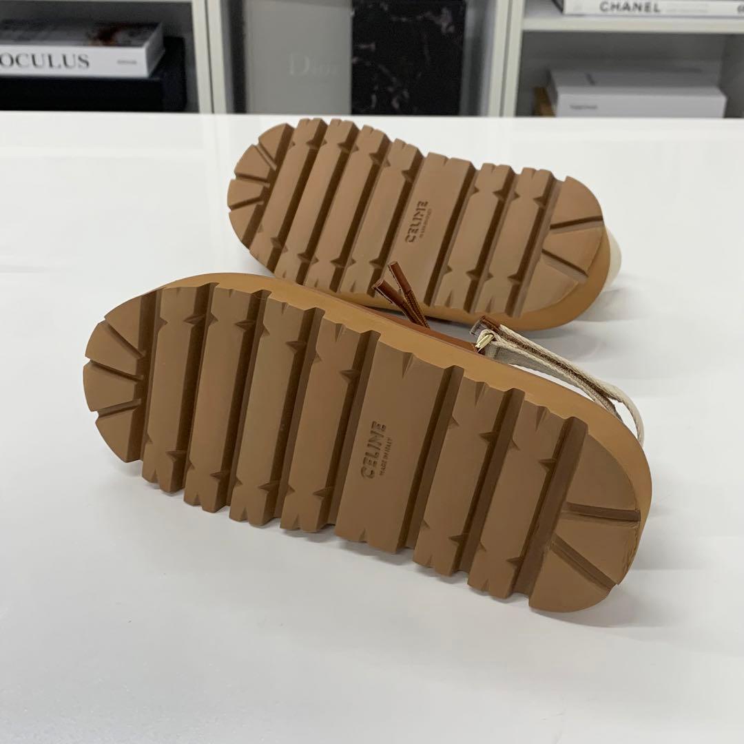 Celine Billie Triomphe Leather Canvas Velcro Chunky Sandals — view 7