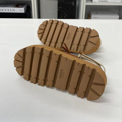Celine Billie Triomphe Leather Canvas Velcro Chunky Sandals — view 7