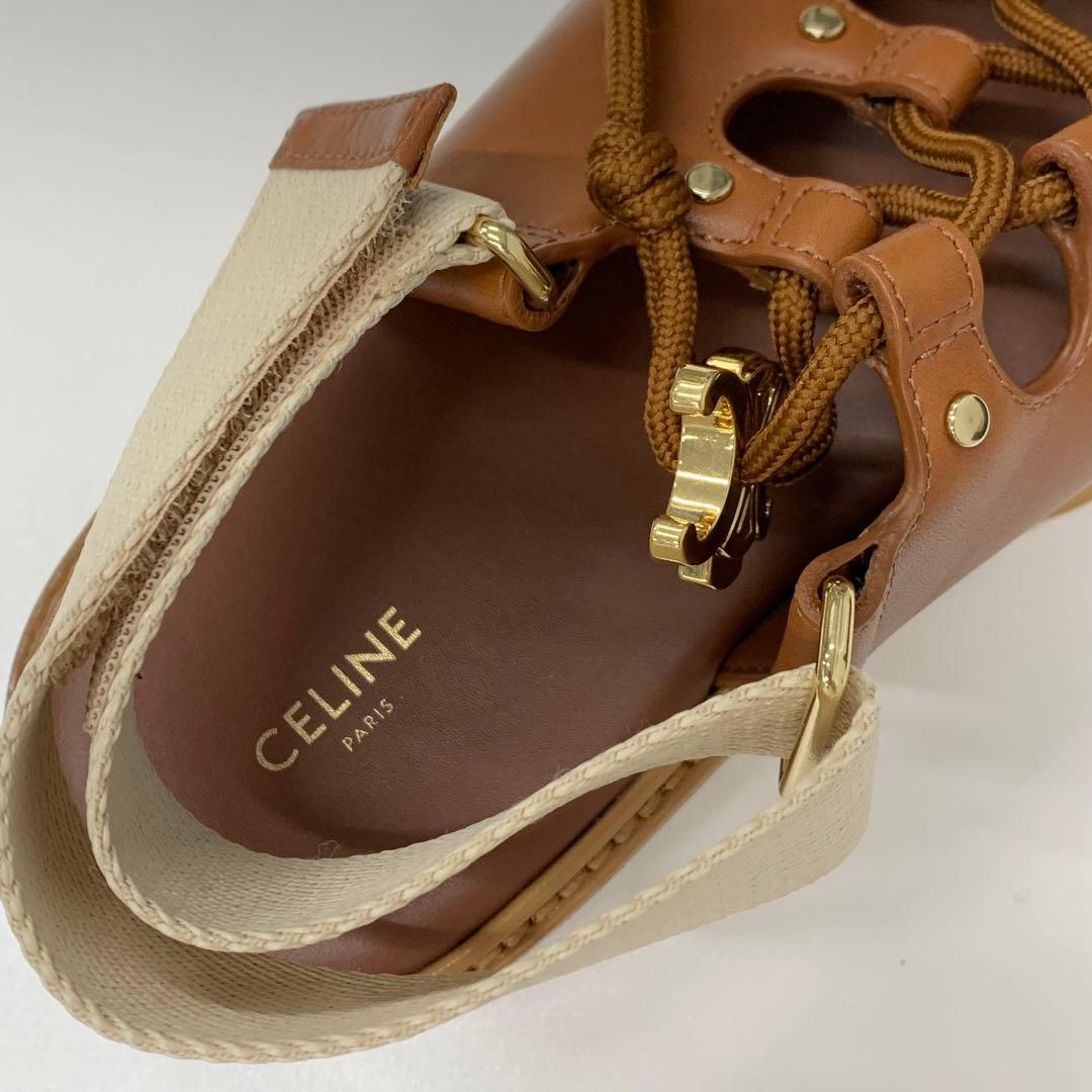 Celine Billie Triomphe Leather Canvas Velcro Chunky Sandals — view 8