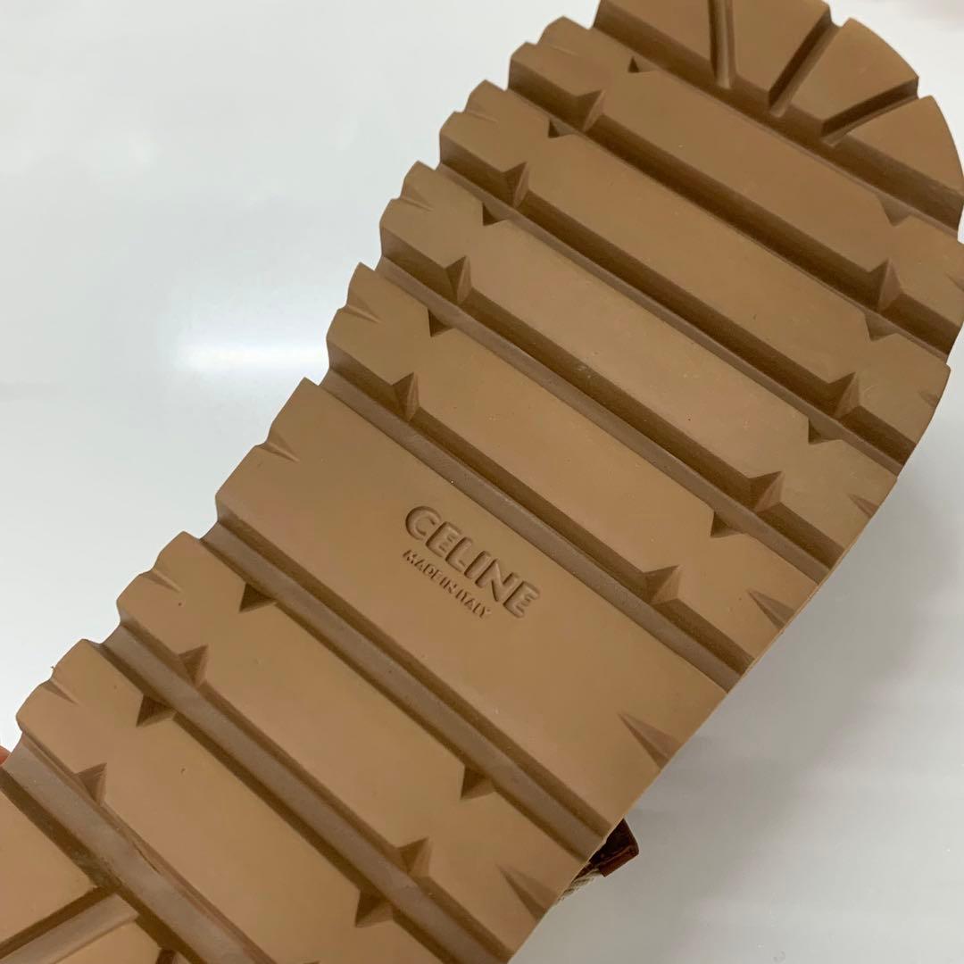 Celine Billie Triomphe Leather Canvas Velcro Chunky Sandals — view 9