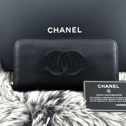 Chanel Wallet Coco Stitch Caviar Zip Around