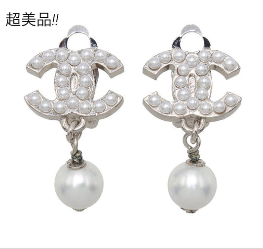 Chanel Coco Mark Faux Pearl Swing Earrings
