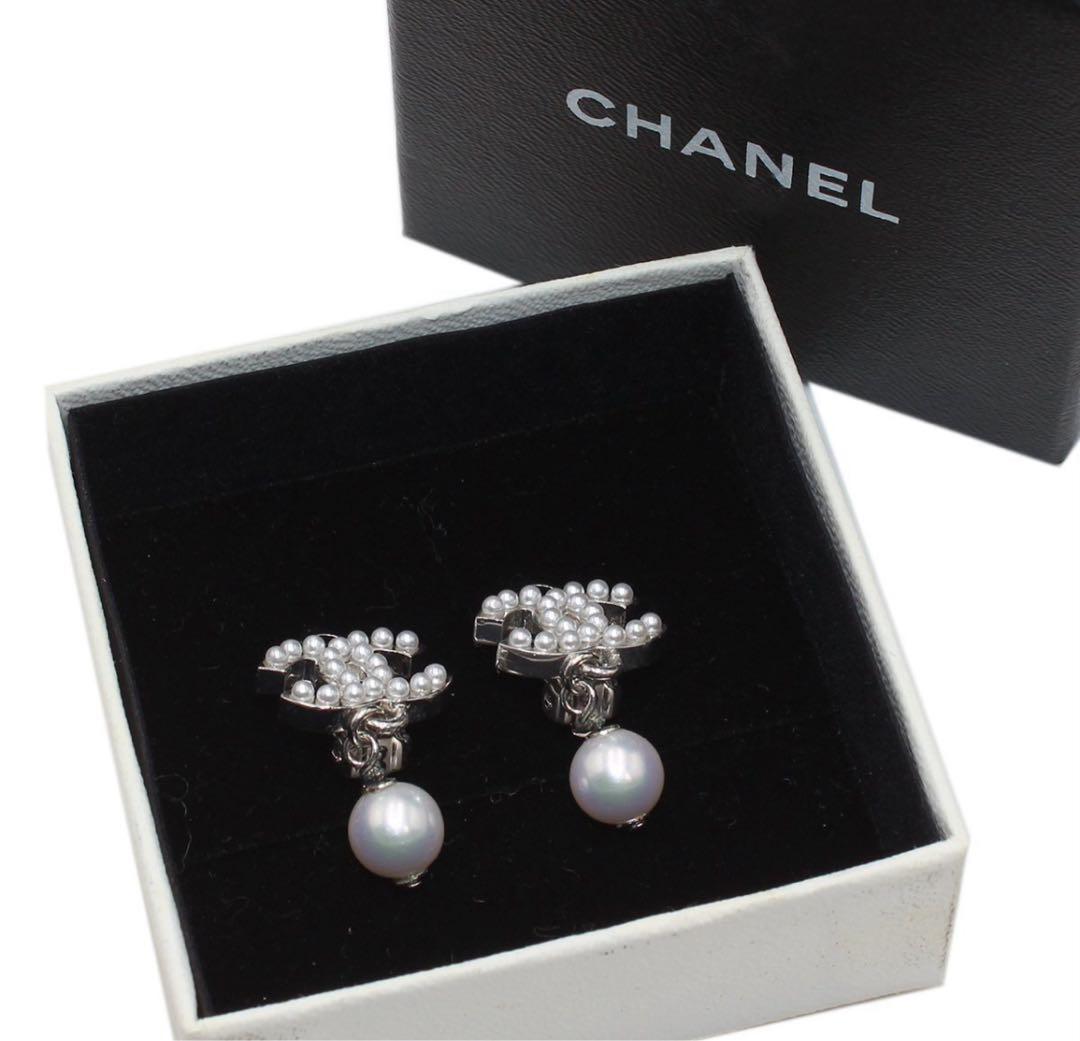Chanel Coco Mark Faux Pearl Swing Earrings