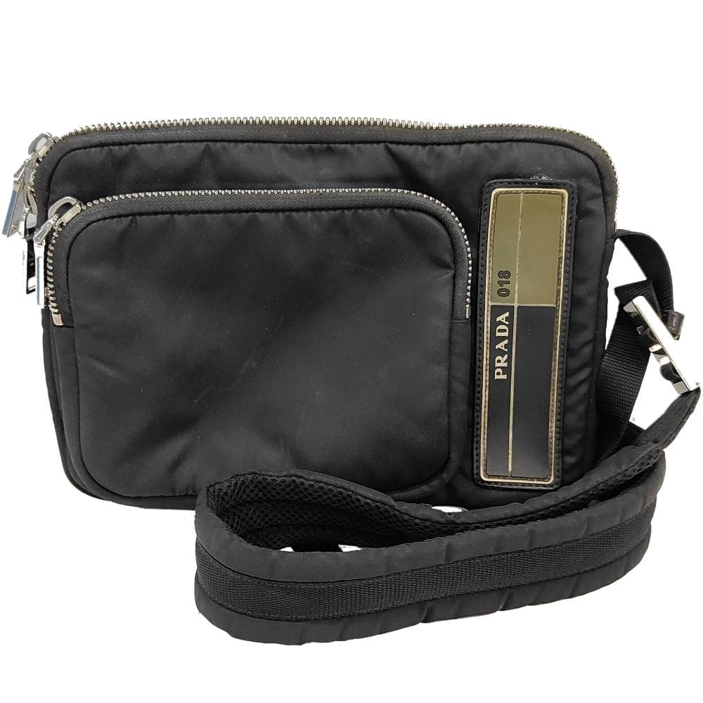 Prada Rubber Logo Shoulder Bag Nylon Messenger