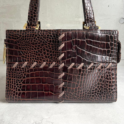 Saint Laurent Croco Embossed Handbag Brown — view 3