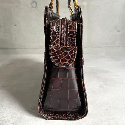 Saint Laurent Croco Embossed Handbag Brown — view 4