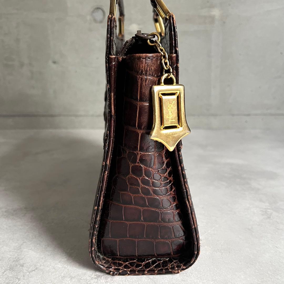 Saint Laurent Croco Embossed Handbag Brown — view 5