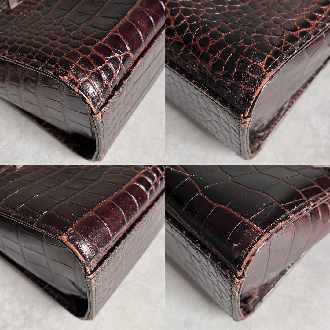 Saint Laurent Croco Embossed Handbag Brown — view 7