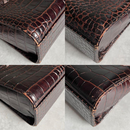 Saint Laurent Croco Embossed Handbag Brown — view 7