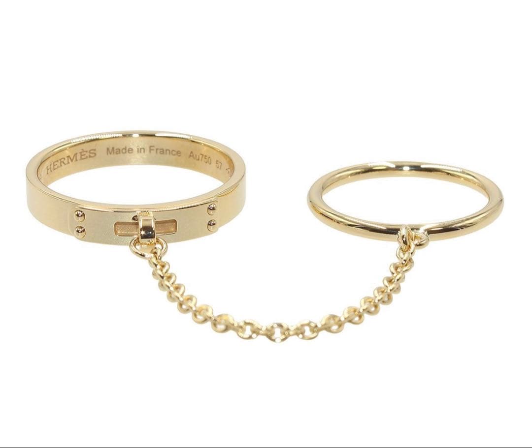 Hermes 57 18K Yellow Gold Kelly TPM Double Ring