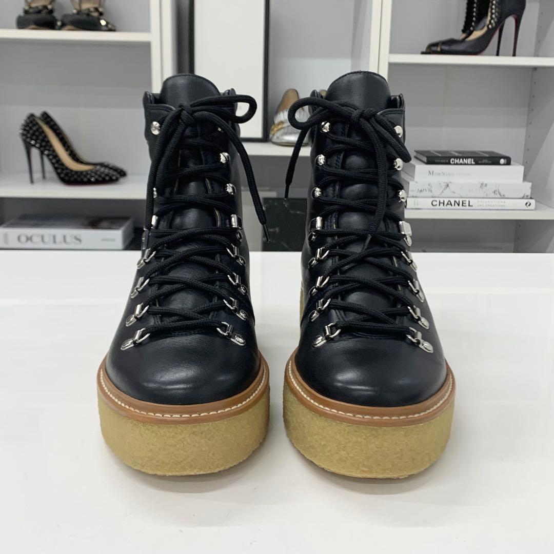 Hermes Discovery Leather Lace-up Platform Short Boots Black