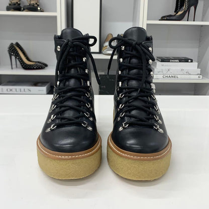 Hermes Discovery Leather Lace-up Platform Short Boots Black