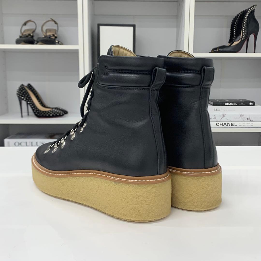 Hermes Discovery Leather Lace-up Platform Short Boots Black