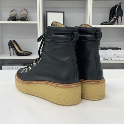 Hermes Discovery Leather Lace-up Platform Short Boots Black