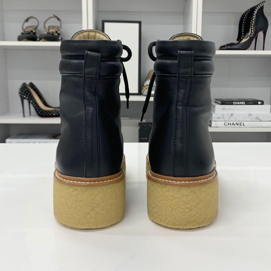 Hermes Discovery Leather Lace-up Platform Short Boots Black