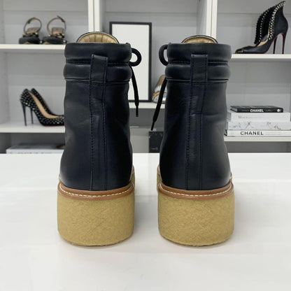 Hermes Discovery Leather Lace-up Platform Short Boots Black