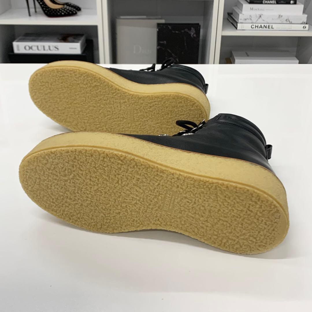 Hermes Discovery Leather Lace-up Platform Short Boots Black