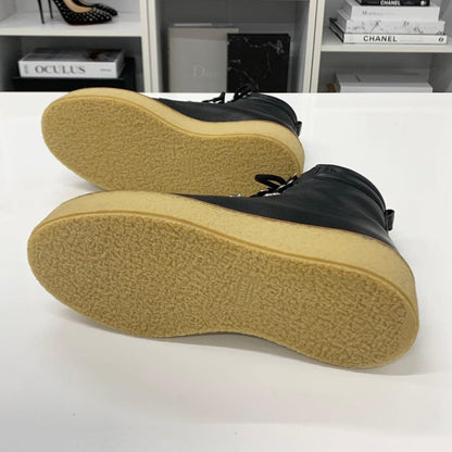 Hermes Discovery Leather Lace-up Platform Short Boots Black