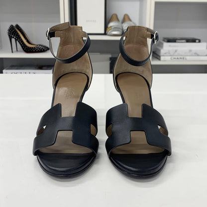 Hermes Legend Leather Wedge Sole Sandals Black — view 4