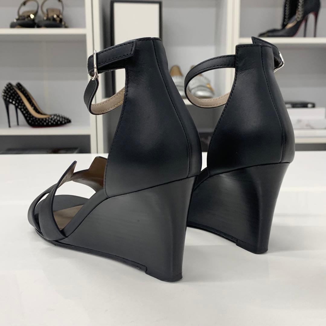 Hermes Legend Leather Wedge Sole Sandals Black — view 5