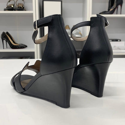 Hermes Legend Leather Wedge Sole Sandals Black — view 5