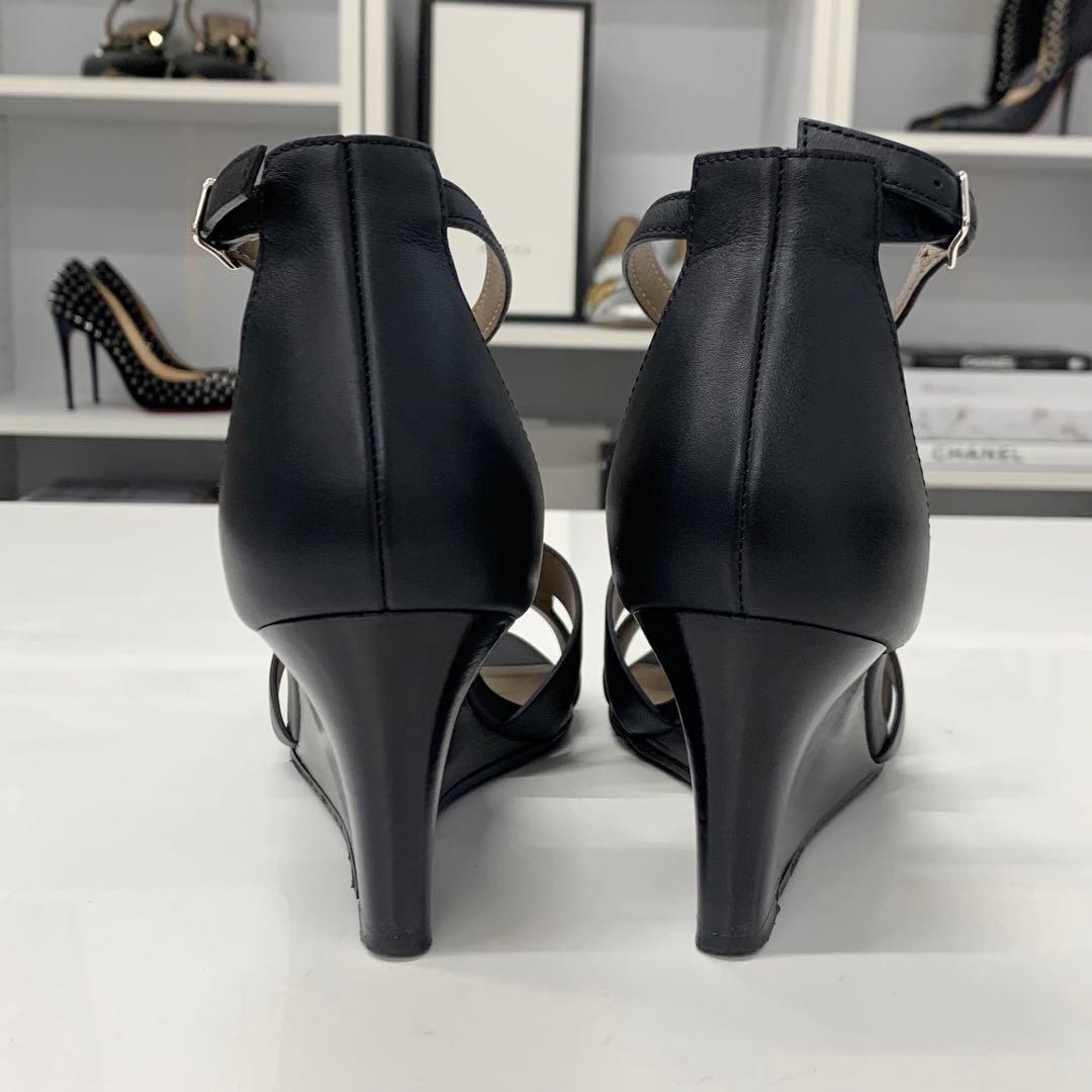 Hermes Legend Leather Wedge Sole Sandals Black — view 6