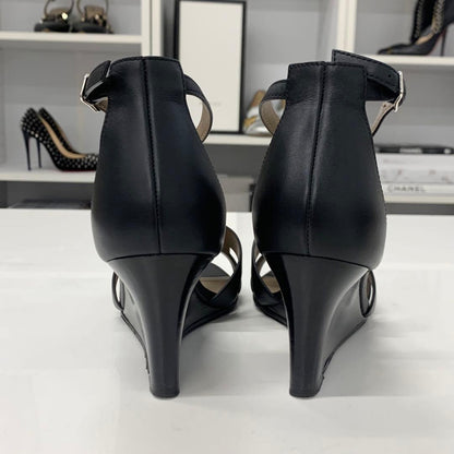 Hermes Legend Leather Wedge Sole Sandals Black — view 6