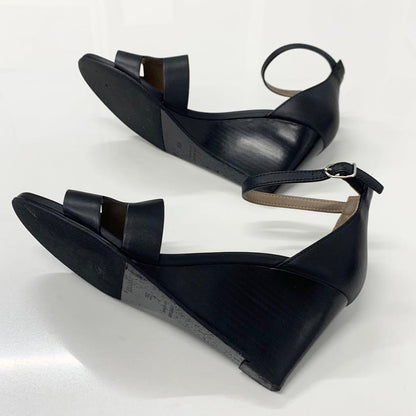 Hermes Legend Leather Wedge Sole Sandals Black — view 7