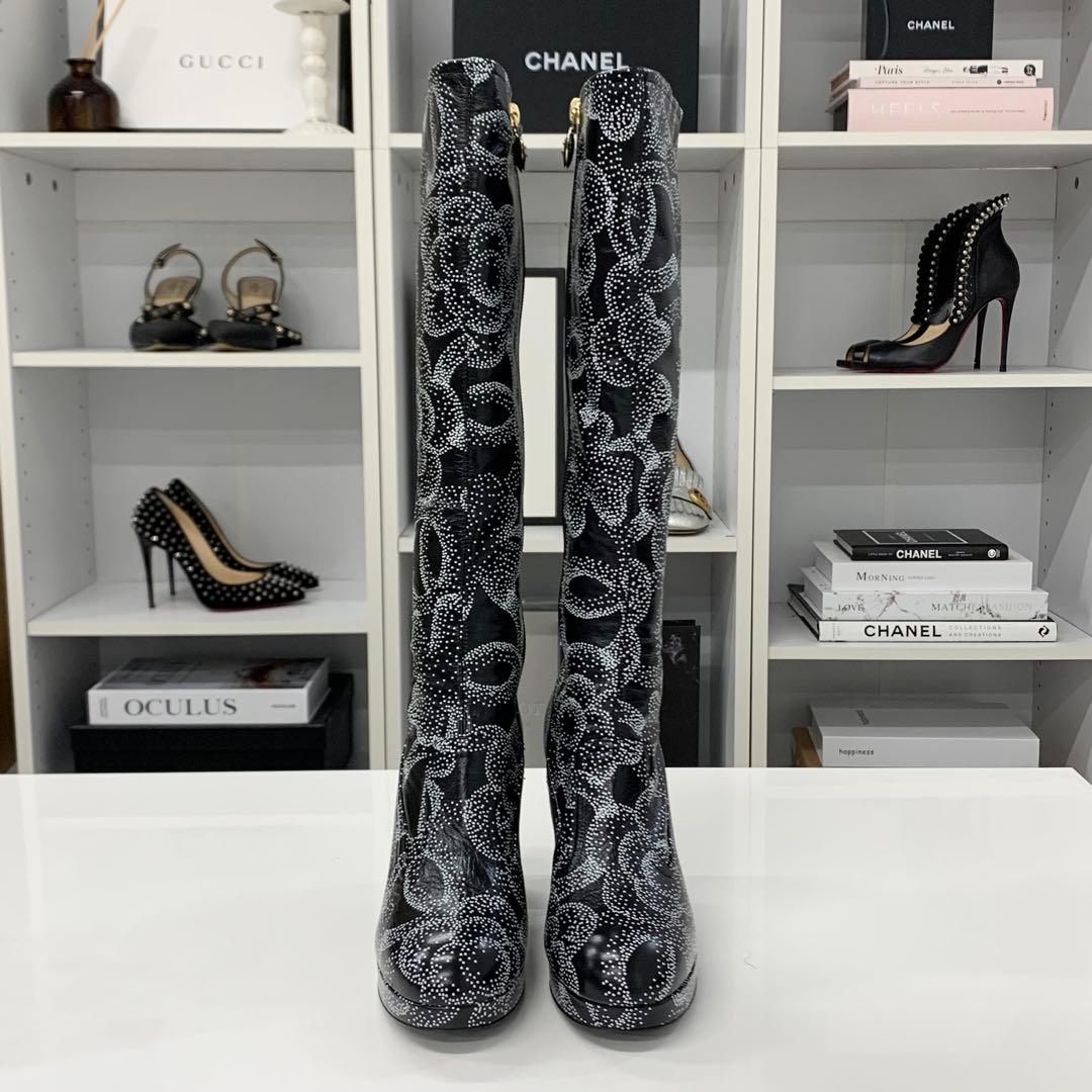 Chanel Calfskin CC Logo Camellia Clover Heart Charm Boots — view 2