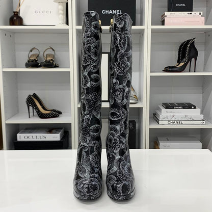 Chanel Calfskin CC Logo Camellia Clover Heart Charm Boots — view 2