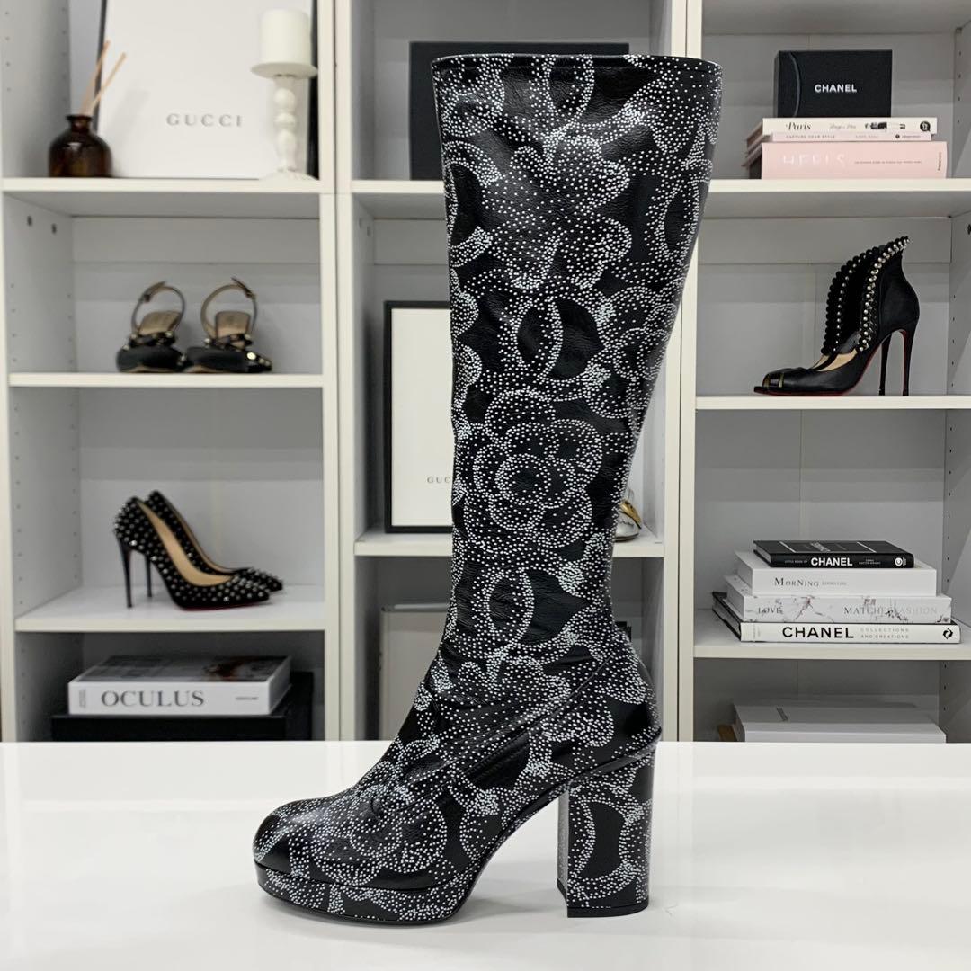 Chanel Calfskin CC Logo Camellia Clover Heart Charm Boots — view 3