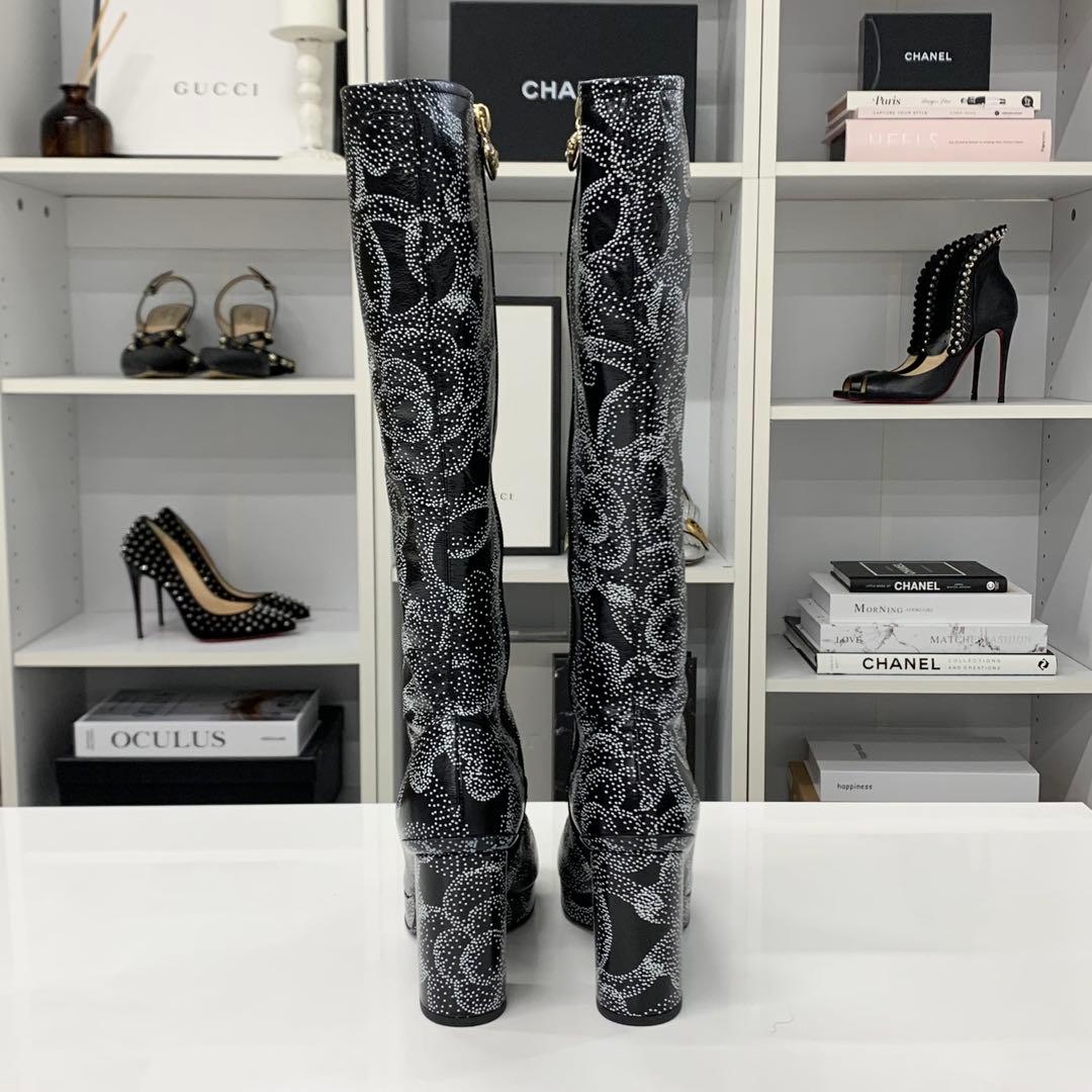 Chanel Calfskin CC Logo Camellia Clover Heart Charm Boots — view 5