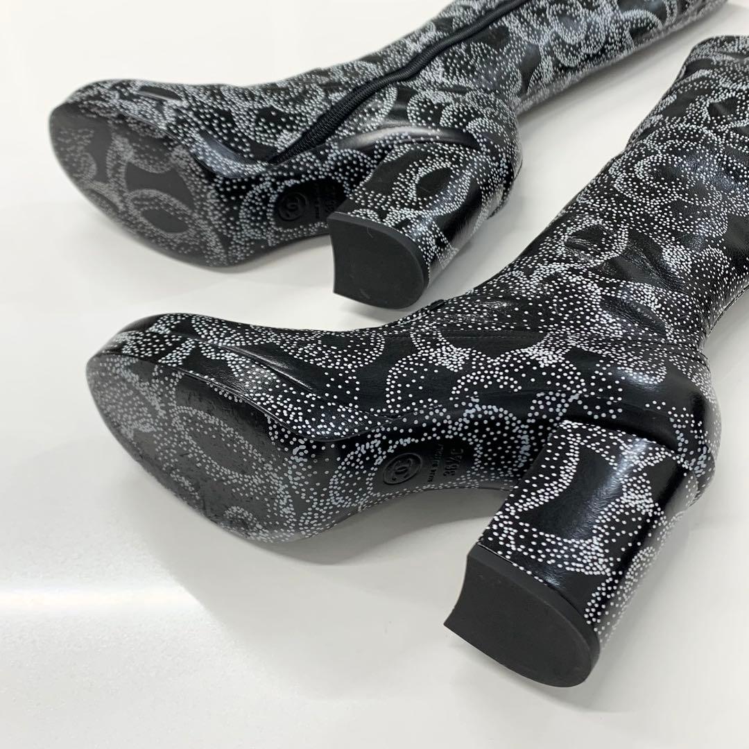 Chanel Calfskin CC Logo Camellia Clover Heart Charm Boots — view 6