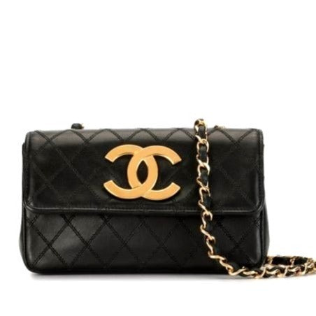 CHANEL CC Vintage Single Flap Bag Large Coco Quilted Chain Shoulder